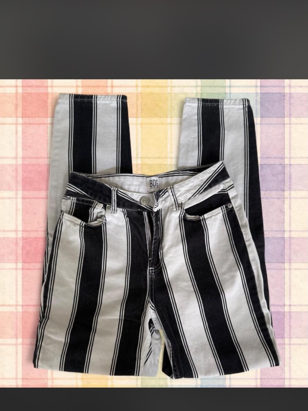 BDG Black and White Vertical Stripe Skinny Jeans
